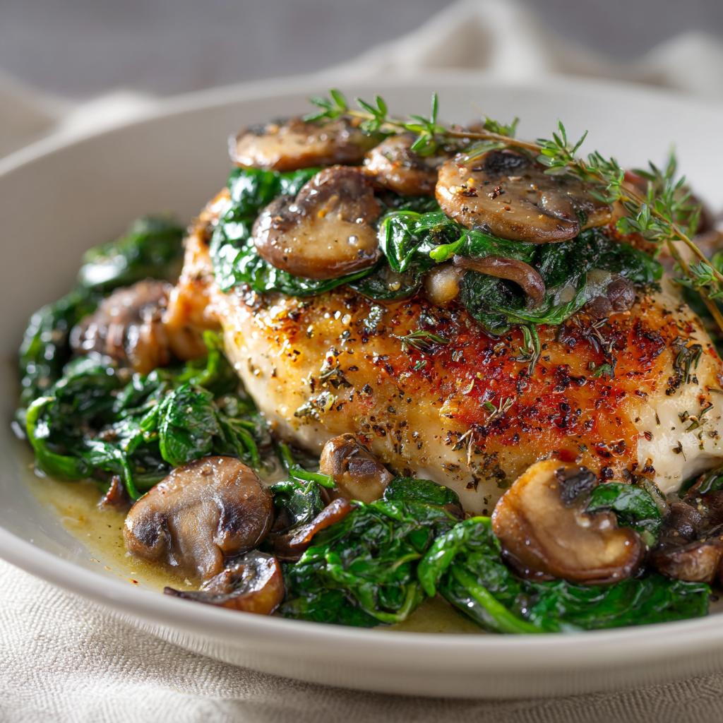 Baked Chicken with Spinach and Mushrooms