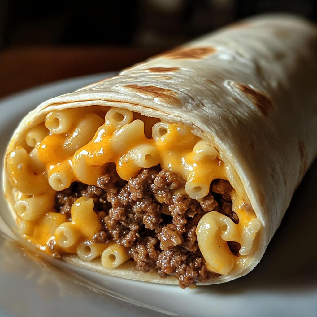 Beef Burger Wrap with Macaroni and Cheese