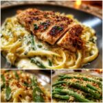 Coconut-Lemon Chicken Alfredo with Chili Feta Cream & Crispy Parmesan Green Beans
