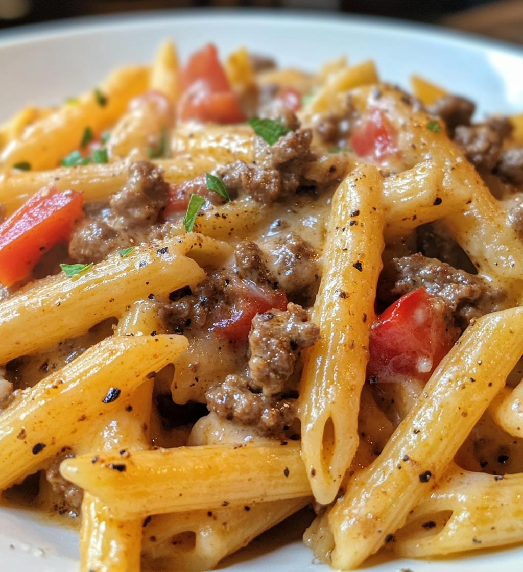 Creamy Cajun Beef Alfredo Velveeta Penne Pasta Recipe - detail 1