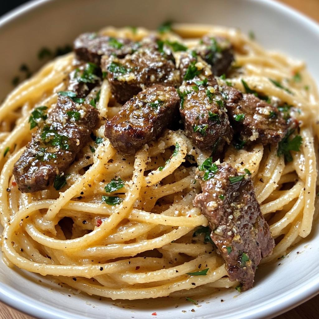 Creamy Cajun Garlic Butter Spaghetti with Beef Strips - detail 1