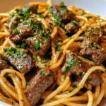 Creamy Cajun Garlic Butter Spaghetti with Beef Strips