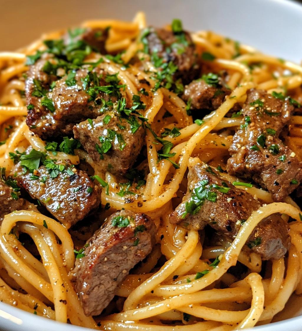 30-Minute Creamy Cajun Garlic Butter Spaghetti with Beef Strips