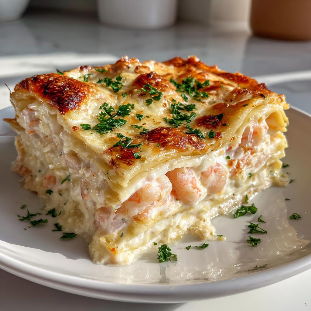 Creamy Shrimp Lasagna with White Sauce & Cheese That Melts Hearts