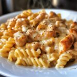 Creamy Velveeta Chicken Rotini Pasta with Mozzarella Garlic Cheese Sauce