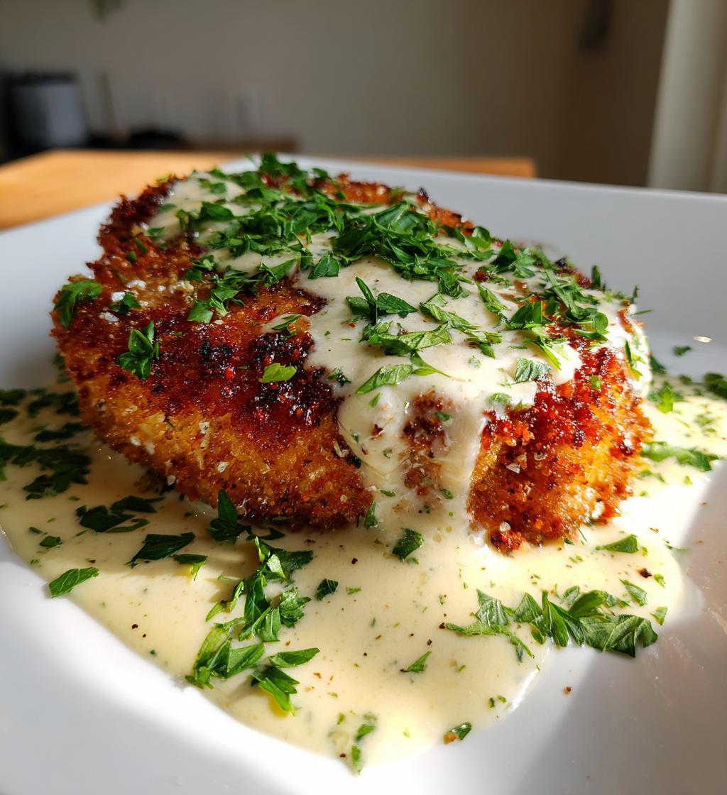 Crispy Parmesan Chicken with a Dreamy Garlic Cream Sauce! - detail 1