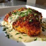 Crispy Parmesan Chicken with a Dreamy Garlic Cream Sauce!