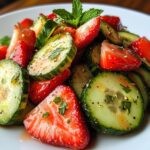 Cucumber Strawberry Salad. A fresh and vibrant salad featuring crisp sliced cucumbers and juicy strawberries tossed with chopped mint leaves
