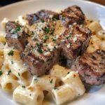 Garlic Butter Steak Bites & Creamy Alfredo Pasta