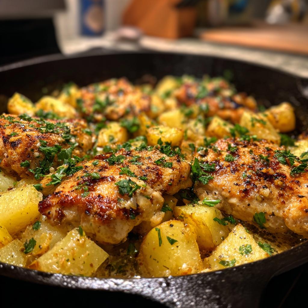 Garlic Parmesan Chicken and Potatoes Skillet