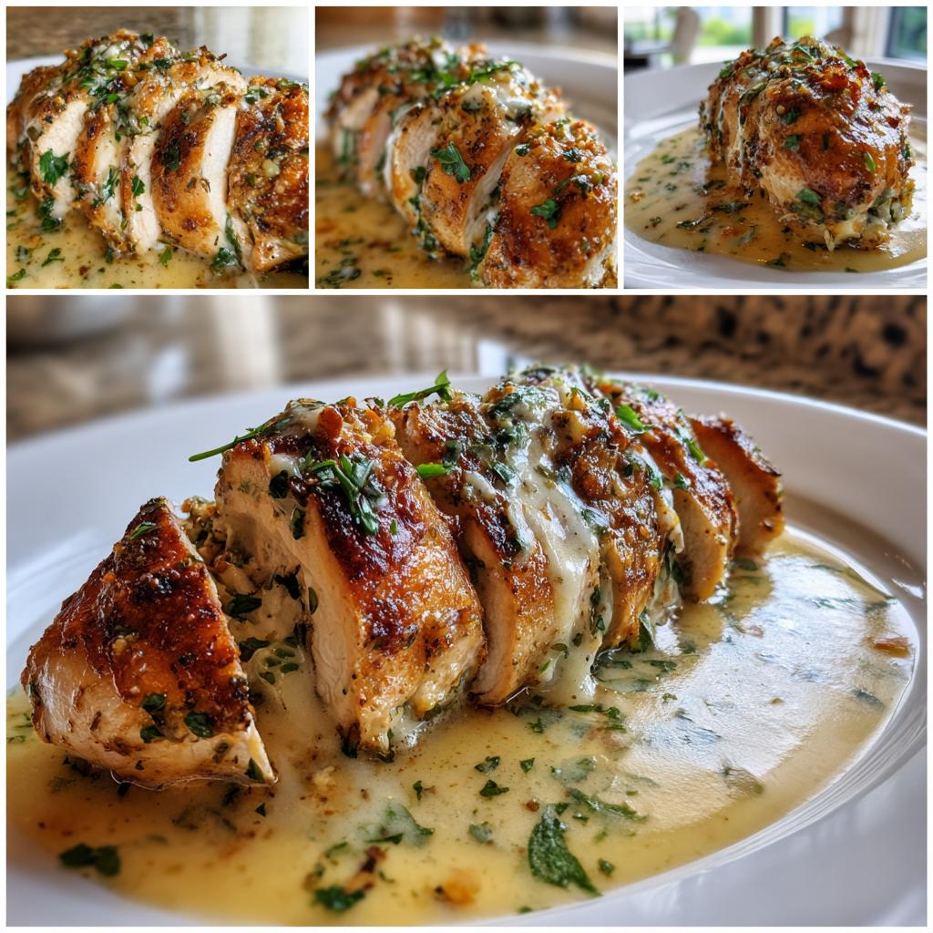 4 Golden Stuffed Chicken Breasts Drenched in Heavenly Garlic Parmesan Sauce