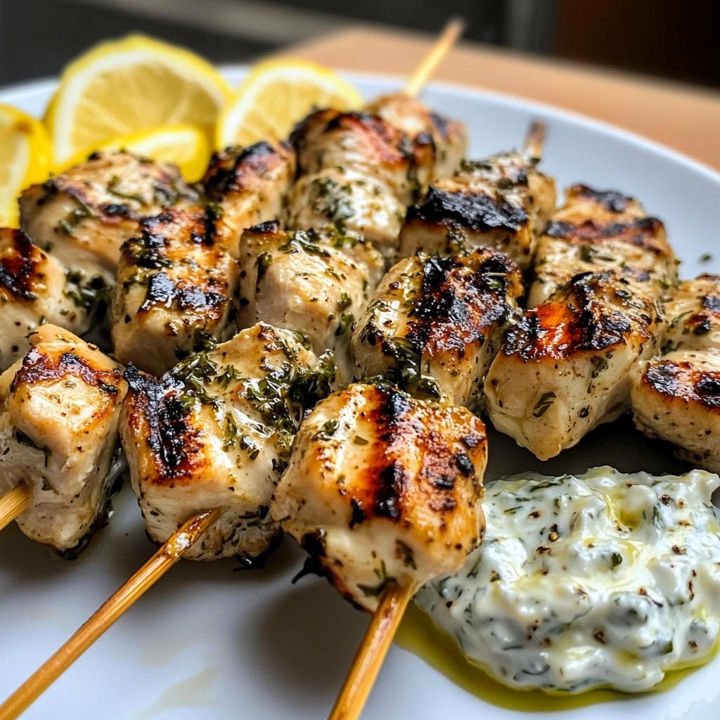 Juicy Greek Lemon Chicken Skewers with Tzatziki Sauce in 30 Minutes