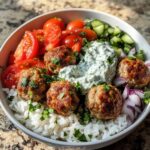 Greek Meatball Bowl with Tzatziki, Rice & Fresh Veggies