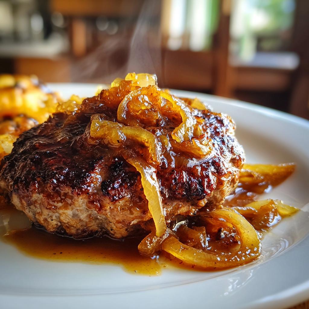 Juicy Hamburger Steaks with Caramelized Onion Sauce Recipe  

(Note: 58 characters, including spaces)