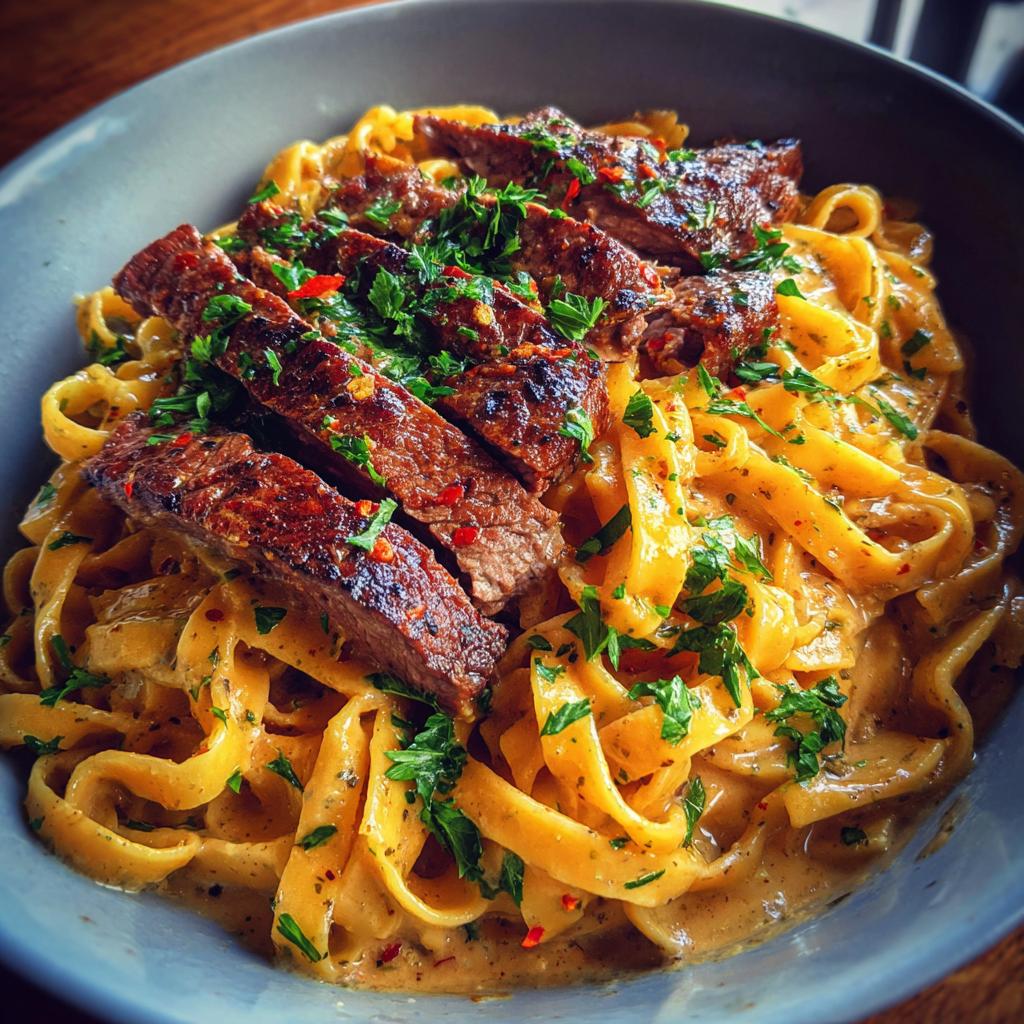 1-Pot Creamy Spicy Garlic Butter Steak Pasta – Insanely Good!