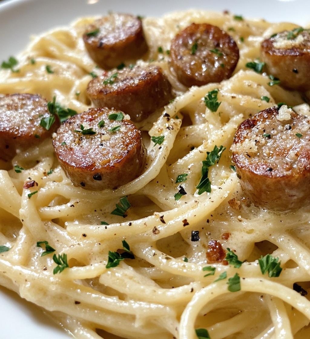 Sausage with Garlic Butter and Creamy Parmesan Pasta - detail 1
