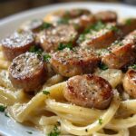 Sausage with Garlic Butter and Creamy Parmesan Pasta