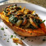 Savory Stuffed Sweet Potatoes with Mushroom Spinach Filling