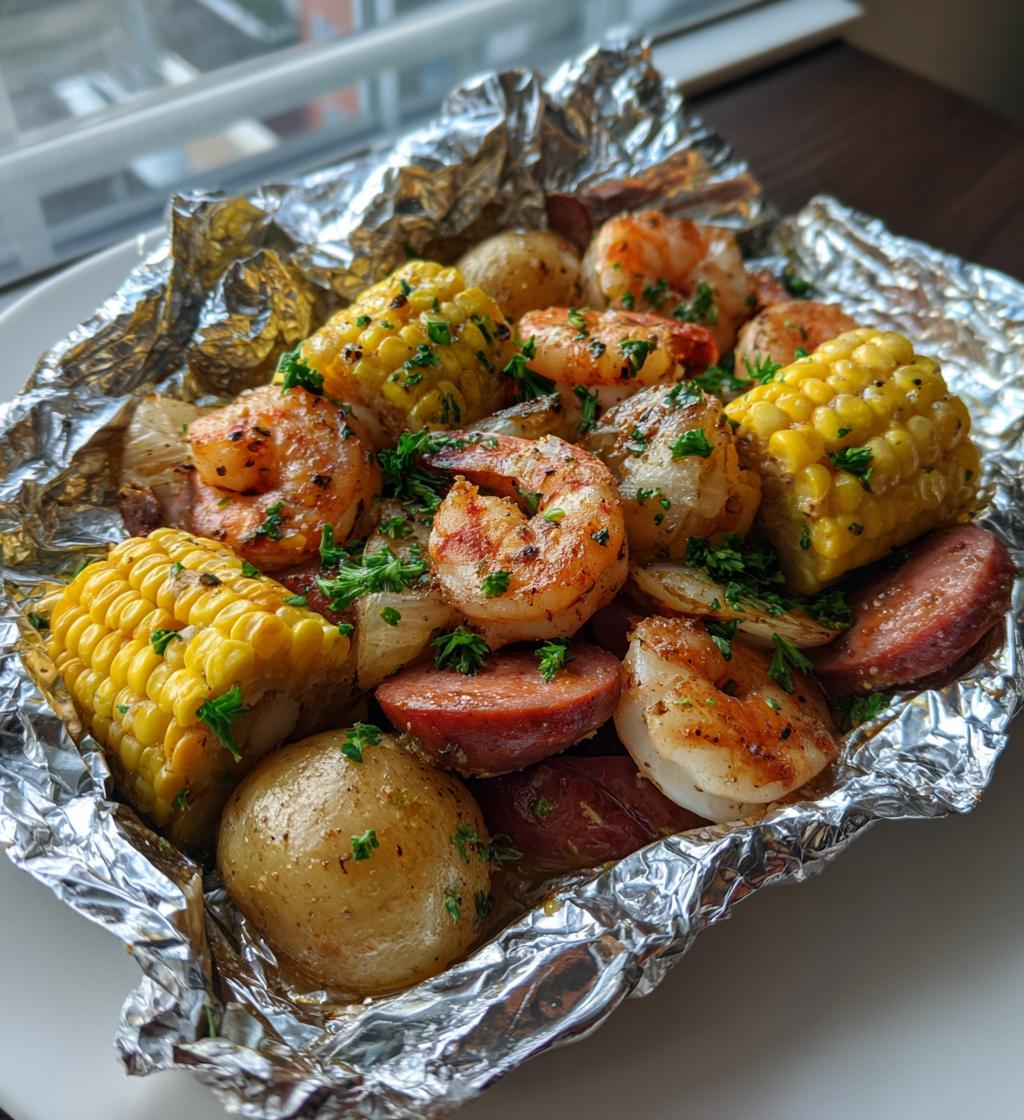 Irresistible Shrimp Corn Potatoes Foil Pack w/ Smoked Sausage