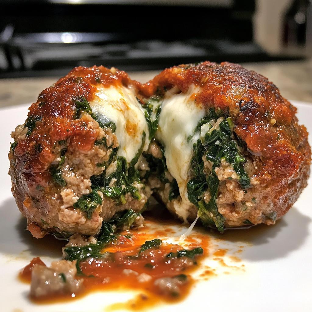 Spinach Garlic Meatballs Stuffed with Mozzarella - detail 1