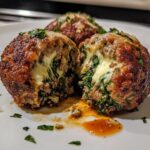 Spinach Garlic Meatballs Stuffed with Mozzarella