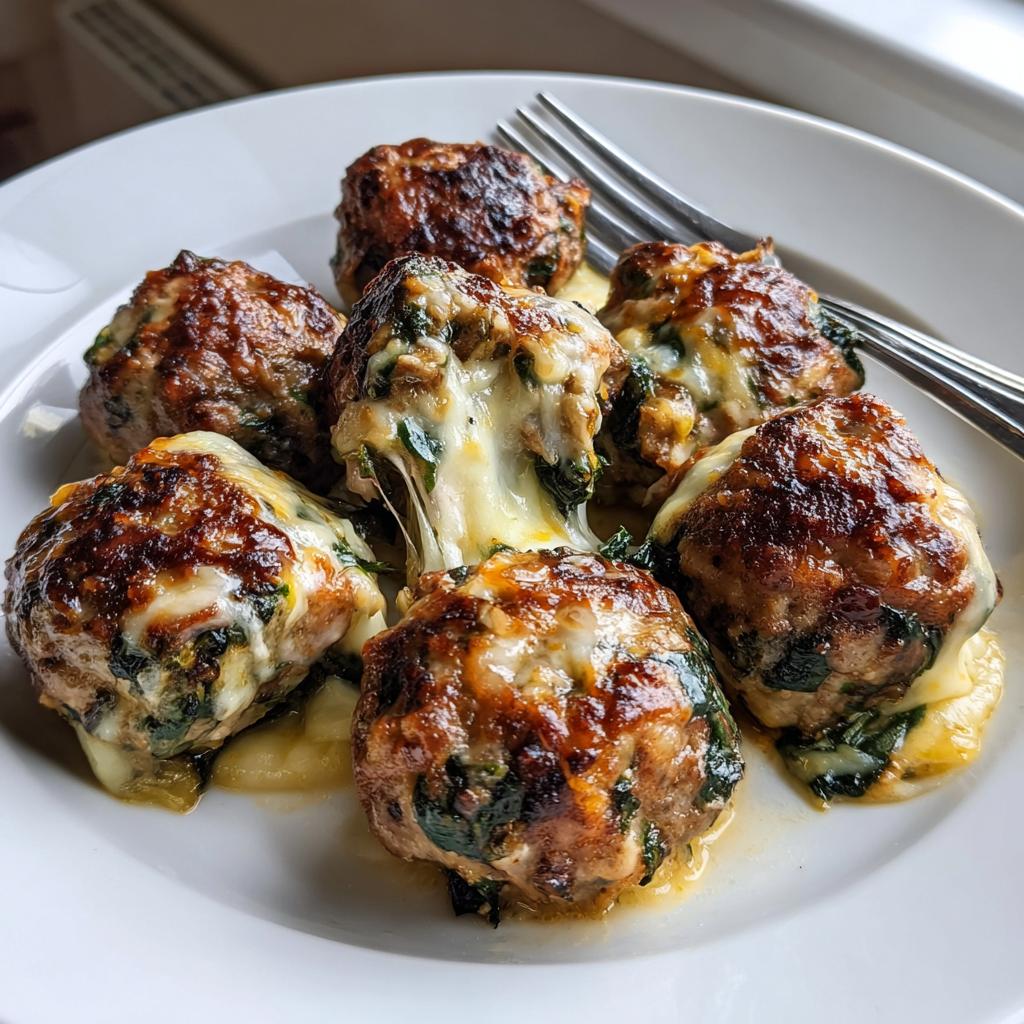 Juicy 4-Ingredient Spinach & Garlic Meatballs with Cheesy Goodness
