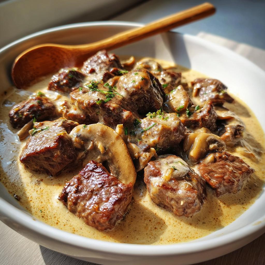 Juicy Tender Steak Bites in 20-Minute Creamy Garlic Mushroom Bliss