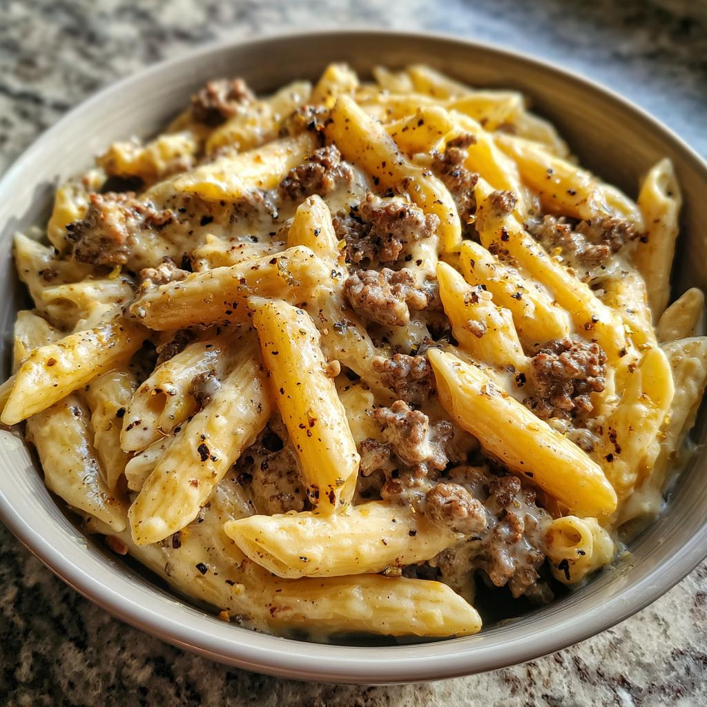 30-Minute Velveeta Penne Pasta with Cajun Beef Alfredo Bliss