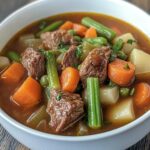 best ever easy vegetable beef soup, a homemade bowl filled with rich