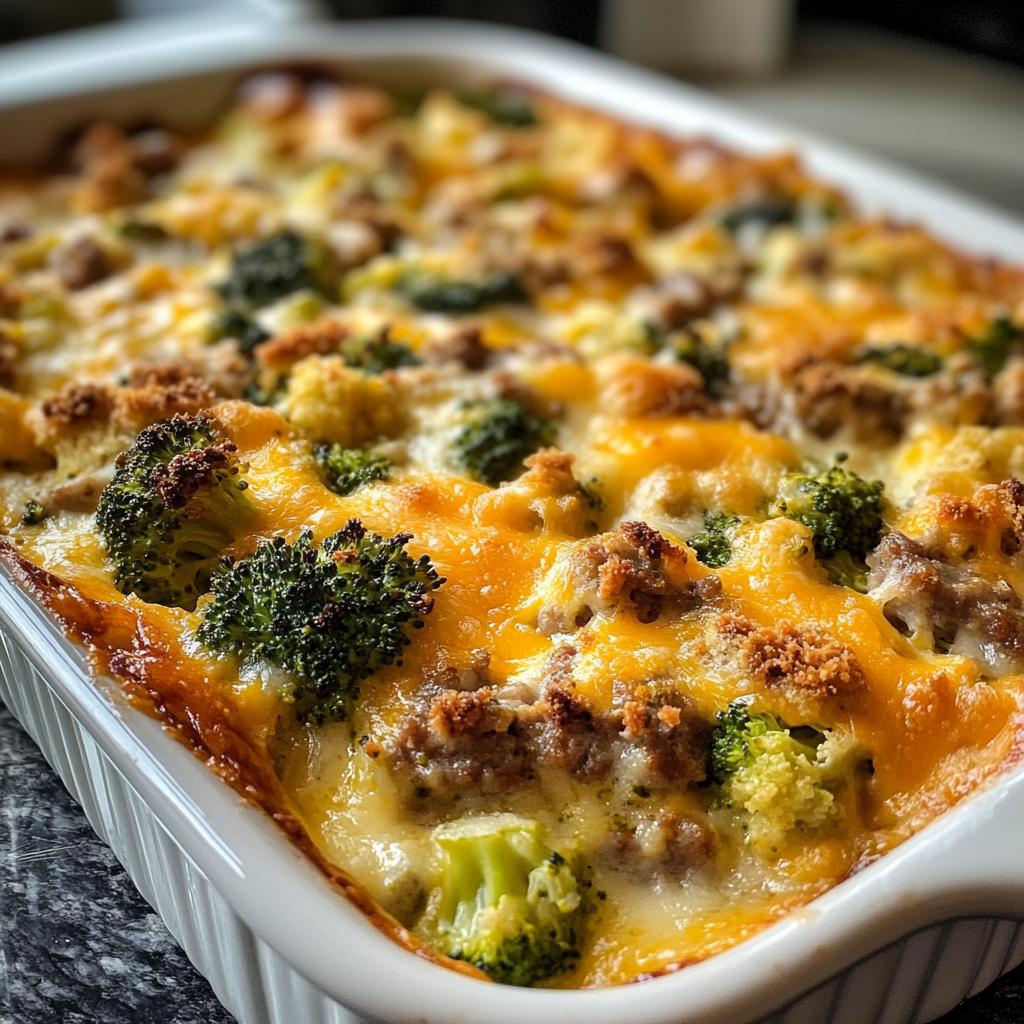 cheesy broccoli sausage and cauliflower casserole - detail 1