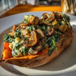 creamy mushroom and spinach stuffed sweet potatoes