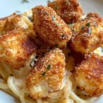 crispy parmesan chicken bites with smoked cajun alfredo gemelli