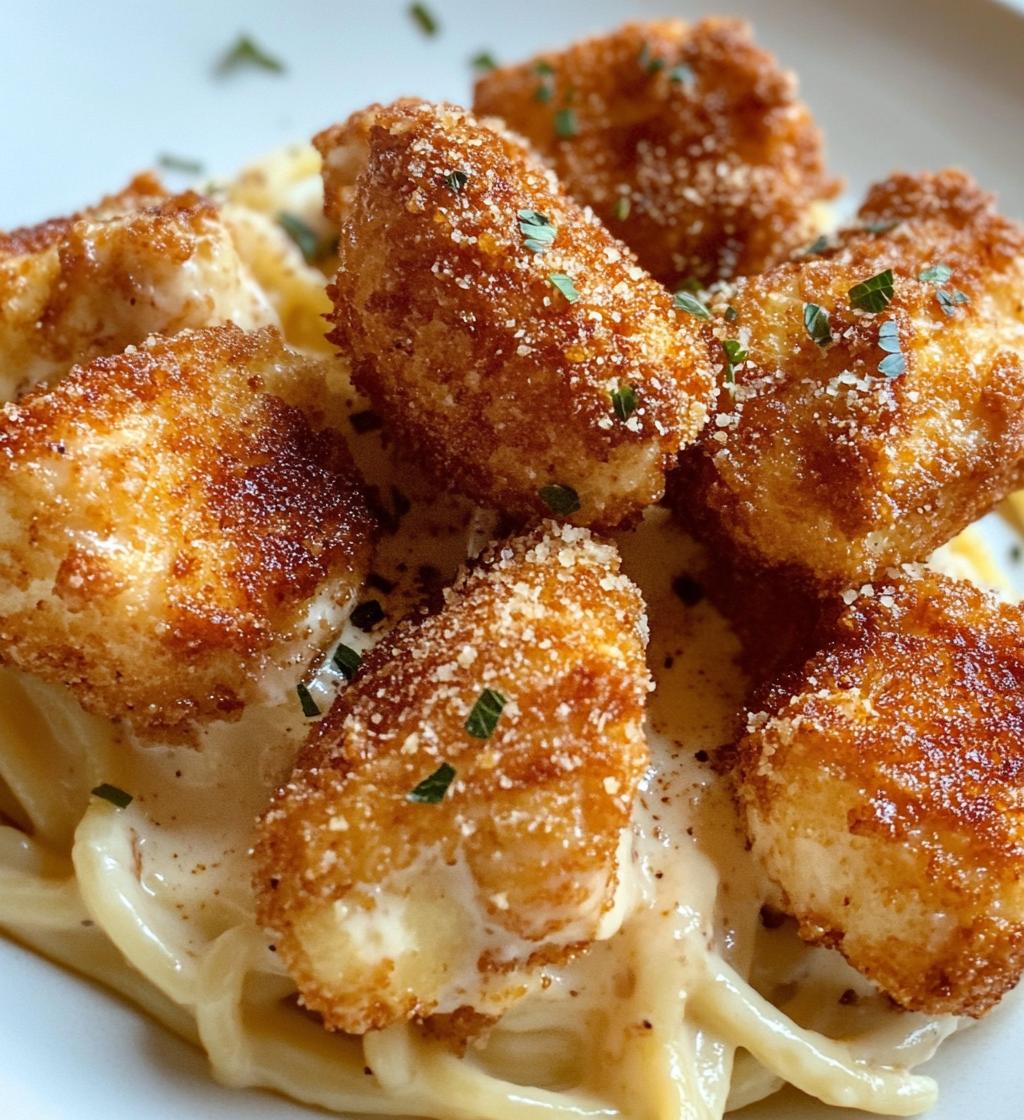 “20-Minute Crispy Parmesan Chicken Bites with Smoked Cajun Alfredo Gemelli Heaven”