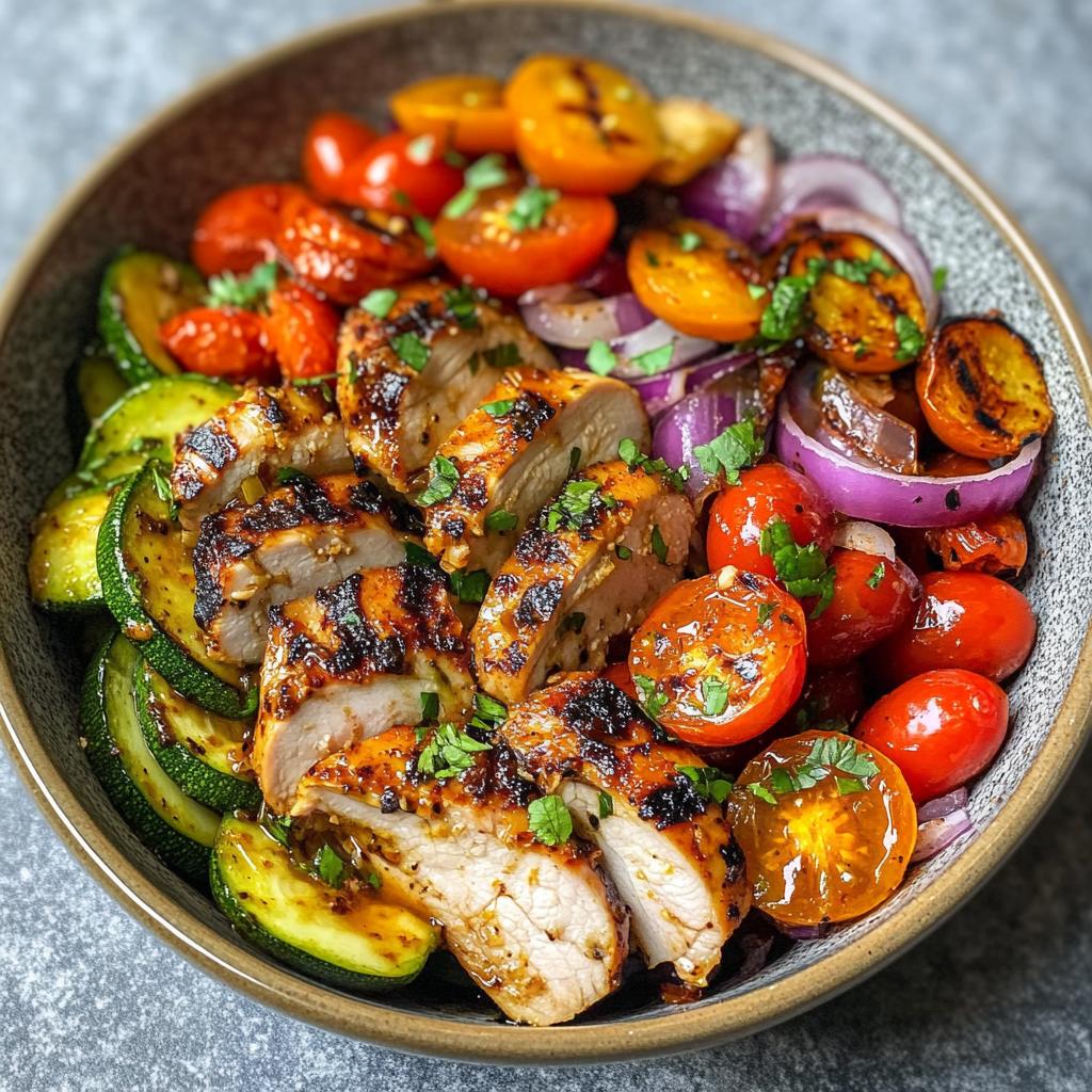 healthy spicy chicken and roasted vegetable bowls - detail 1
