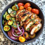 healthy spicy chicken and roasted vegetable bowls