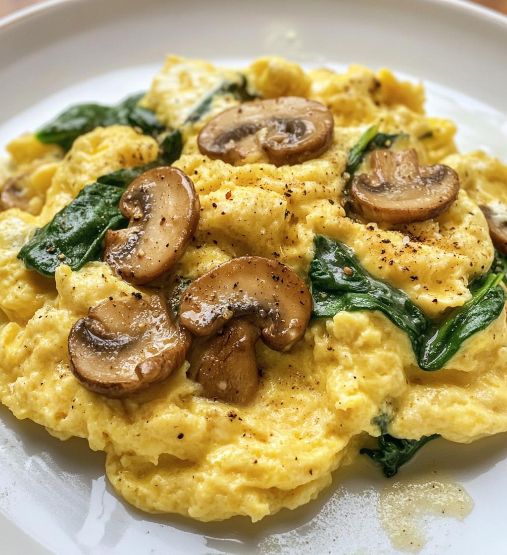 mushroom spinach scrambled eggs - detail 1