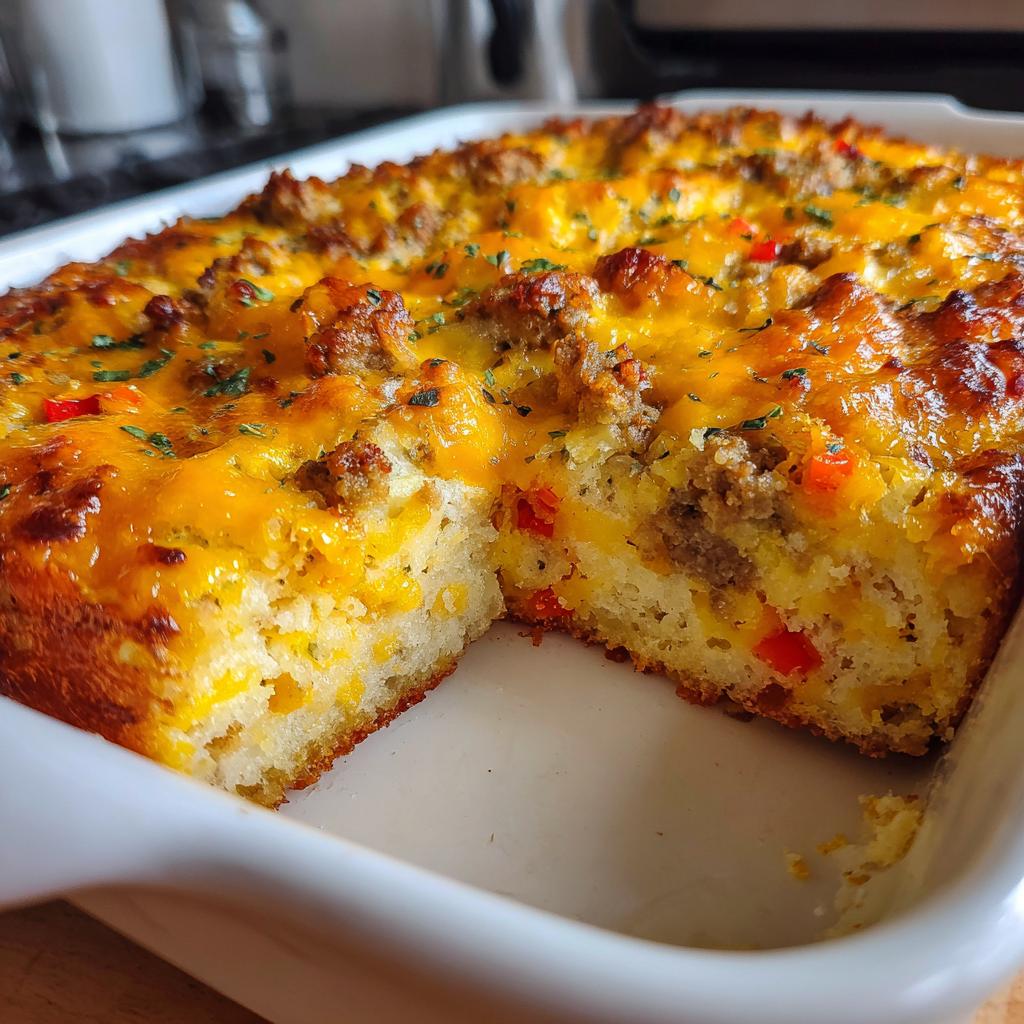 savory baked breakfast casserole with cheesy toppings - detail 1