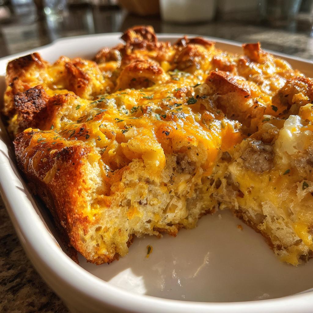 Savory Baked Breakfast Casserole with Cheesy Toppings – 6-Ingredient Brunch Bliss