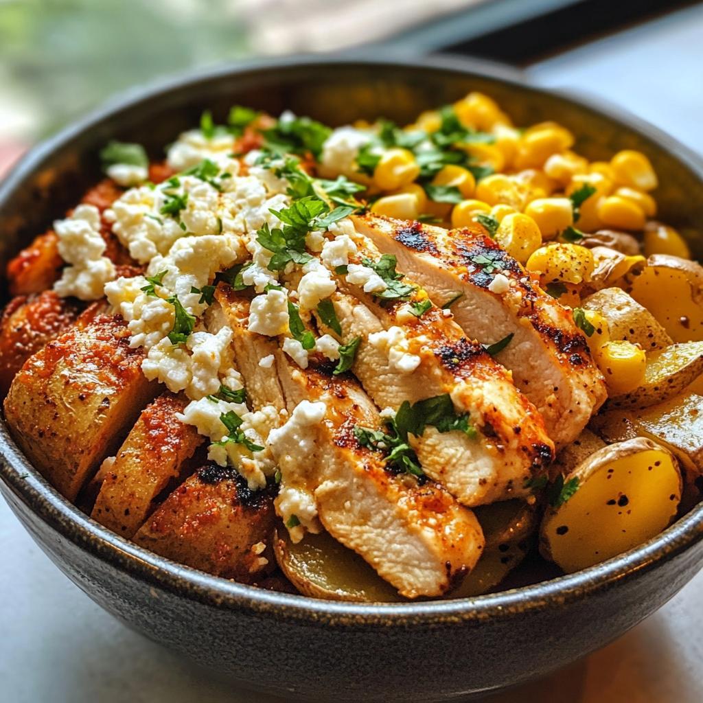 30-Minute Street Corn Chicken Bowl with Crispy Potato Slices