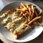 38g Protein Chicken Enchiladas with White Sauce and Crispy Fries