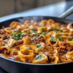 Cheesy Enchilada Beef Tortellini Skillet