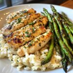 Chicken Scampi with Creamy Garlic Parmesan Rice and Grilled Asparagus
