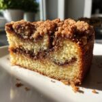 Cinnamon swirl coffee cake with a crunchy streusel topping.