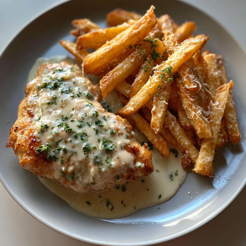 Creamy Garlic Butter Chicken with Crispy Parmesan Fries