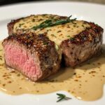 Filet mignon with creamy parmesan mustard sauce