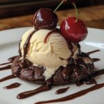 Fudgy Chocolate Cookies Topped With Ice Cream & Cherries