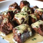 Garlic Butter Beef Bites with Creamy Parmesan Sauce
