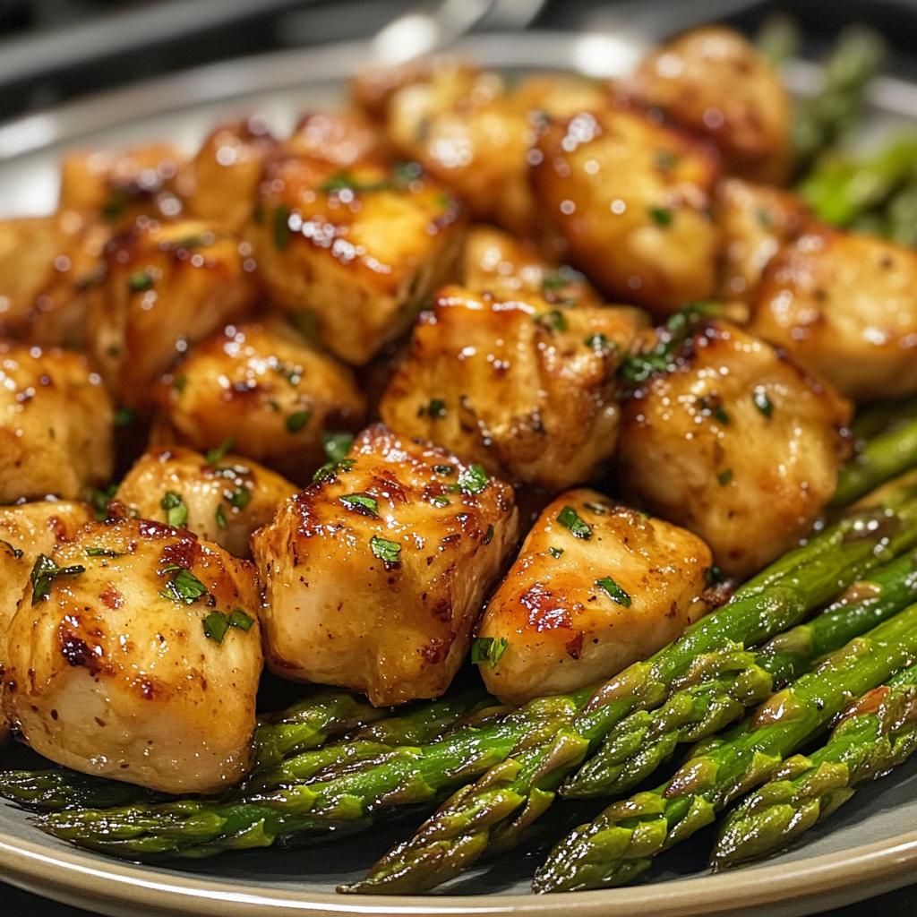 Garlic Butter Chicken Bites with Roasted Asparagus