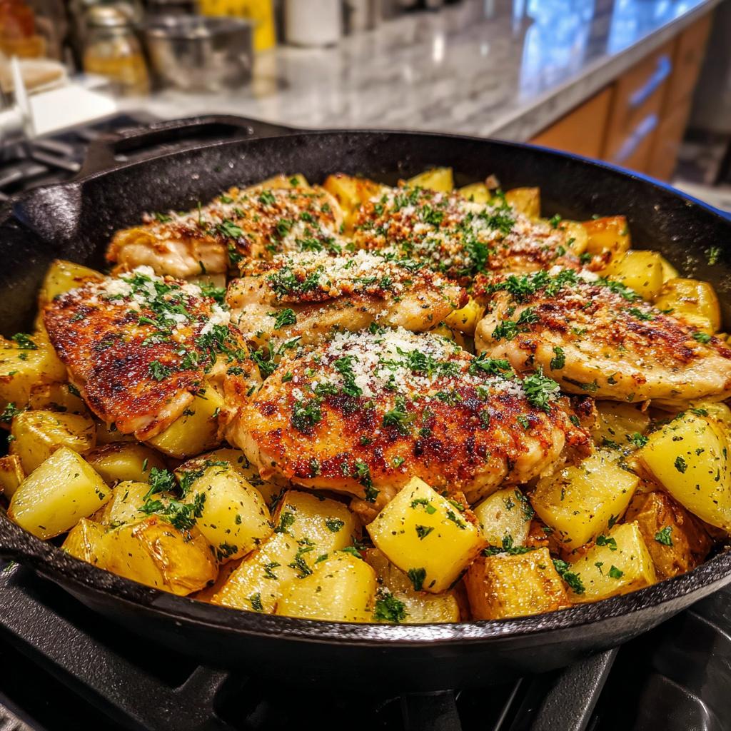 Garlic Parmesan Chicken and Potato Skillet