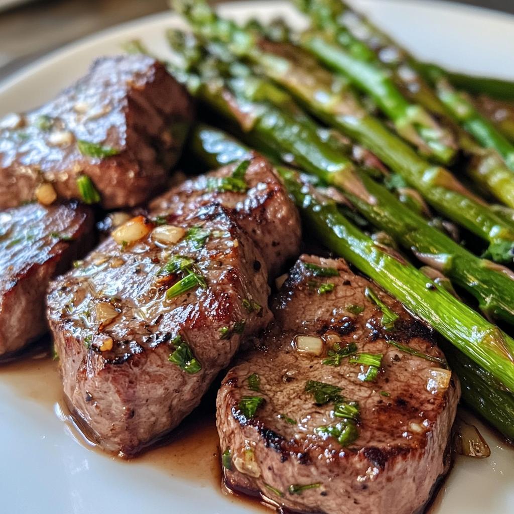 Garlic Steak Tips with Roasted Asparagus
